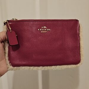 Coach EUC Pink Leather Wristlet with Shearling Trim
